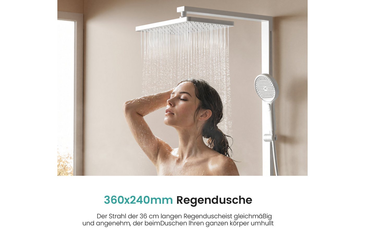 EMKE Duschsystem DuschsäuleSet mit 40cm Thermostat Ablage Regendusche und Kopfbrause, Höhe 110 cm, 4 Strahlart(en), mit Brausegarnitur und Kopfbrause, 36cmx24cm – Bild 2 von 5