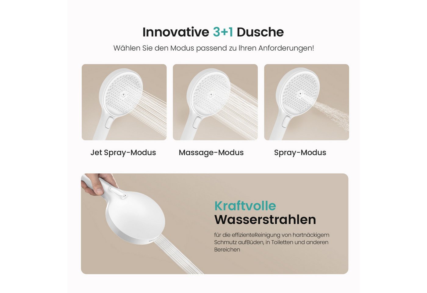 EMKE Duschsystem DuschsäuleSet mit 40cm Thermostat Ablage Regendusche und Kopfbrause, Höhe 110 cm, 4 Strahlart(en), mit Brausegarnitur und Kopfbrause, 36cmx24cm – Bild 3 von 5