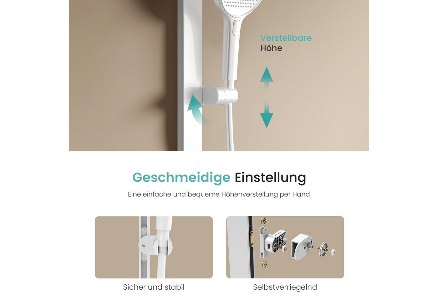 EMKE Duschsystem DuschsäuleSet mit 40cm Thermostat Ablage Regendusche und Kopfbrause, Höhe 110 cm, 4 Strahlart(en), mit Brausegarnitur und Kopfbrause, 36cmx24cm – Bild 4 von 5