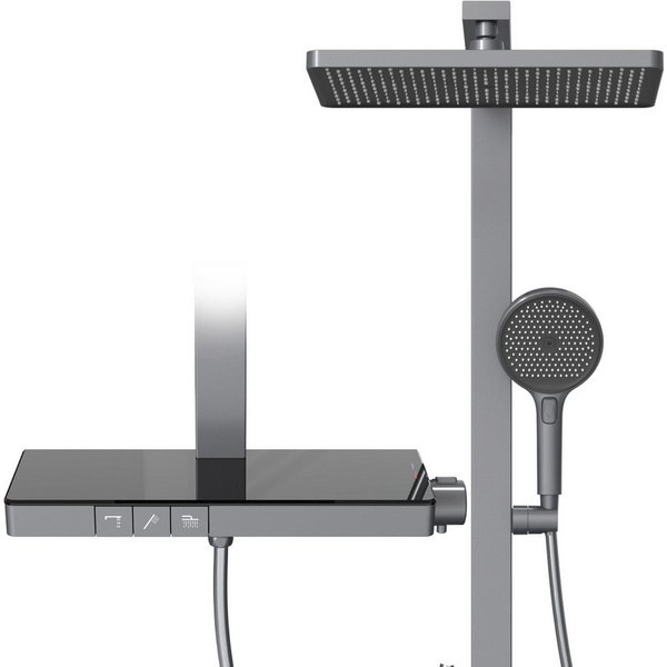 EMKE Duschsystem Duschset Thermostat-Set Regendusche Duschsystem 36×24cm mit Glasablage, 4 Strahlart(en), Set, Klaviertaste, Duschset Höhe verstellbare Brausest