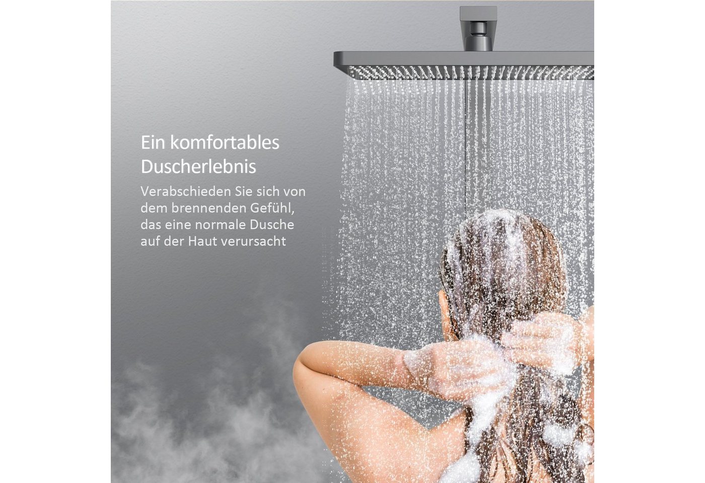 EMKE Duschsystem Duschset Thermostat-Set Regendusche Duschsystem 36×24cm mit Glasablage, 4 Strahlart(en), Set, Klaviertaste, Duschset Höhe verstellbare Brausest – Bild 2 von 5