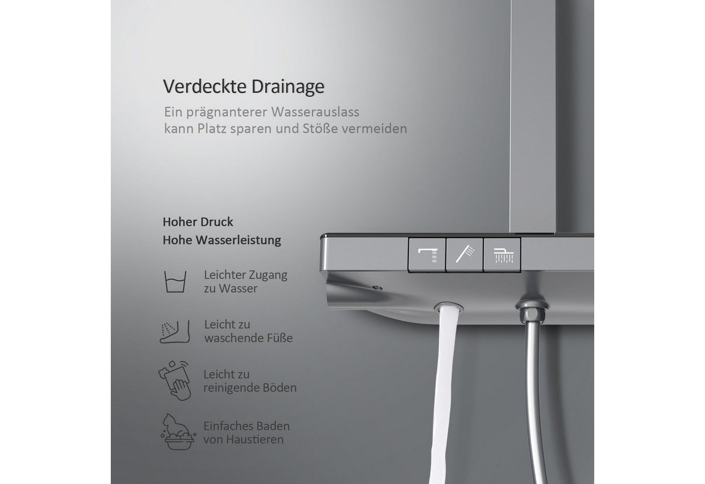 EMKE Duschsystem Duschset Thermostat-Set Regendusche Duschsystem 36×24cm mit Glasablage, 4 Strahlart(en), Set, Klaviertaste, Duschset Höhe verstellbare Brausest – Bild 3 von 5