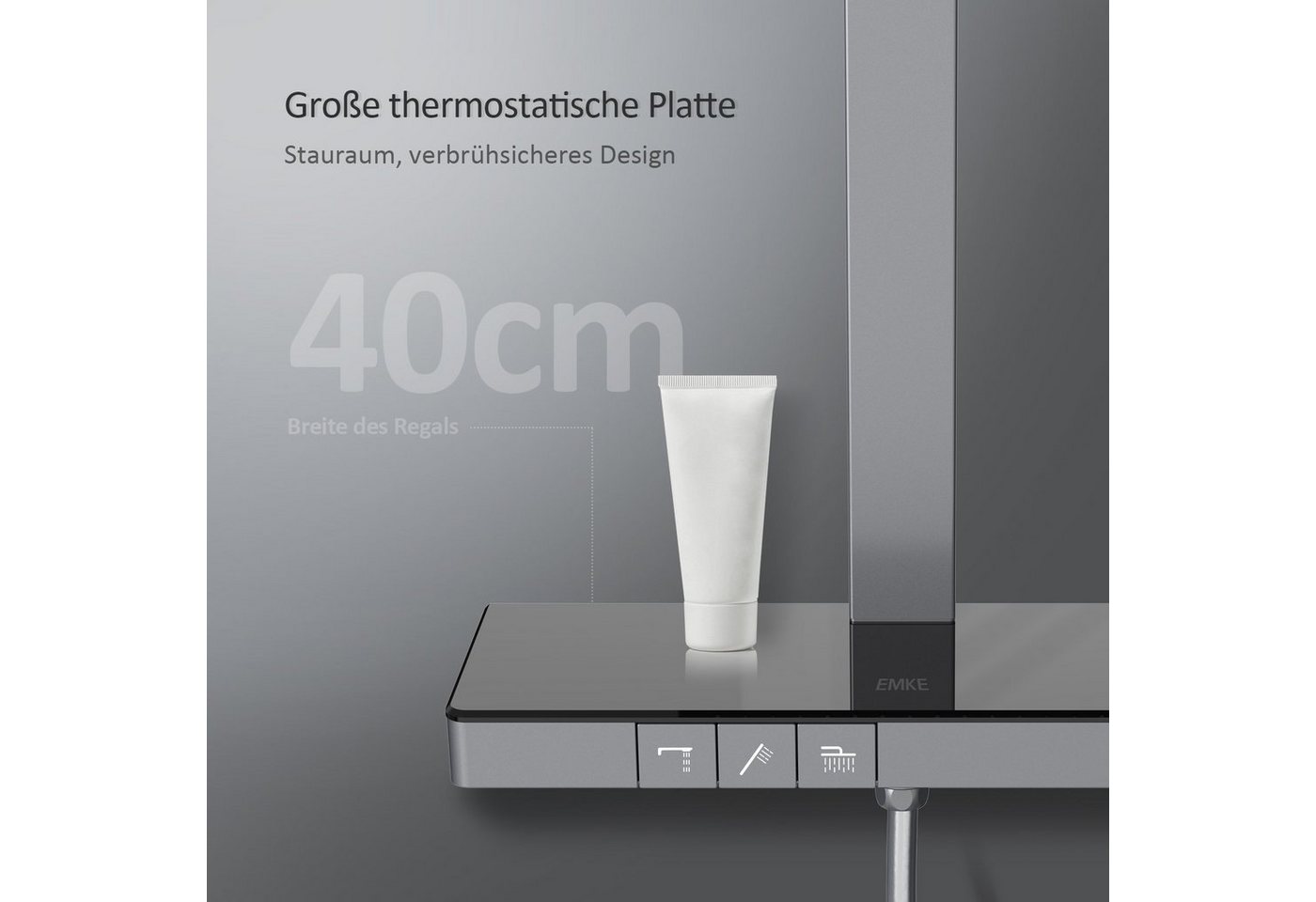 EMKE Duschsystem Duschset Thermostat-Set Regendusche Duschsystem 36×24cm mit Glasablage, 4 Strahlart(en), Set, Klaviertaste, Duschset Höhe verstellbare Brausest – Bild 5 von 5