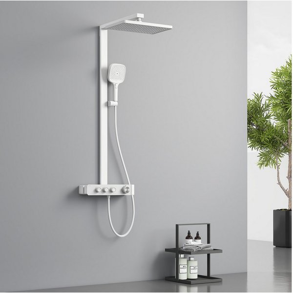 EMKE Duschsystem mit Thermostat, Regendusche und Handbrause – Höhenverstellbare, Höhe 112 cm, 3 Strahlart(en), 36x24 cm Regendusche Handbrause, Brausestange und