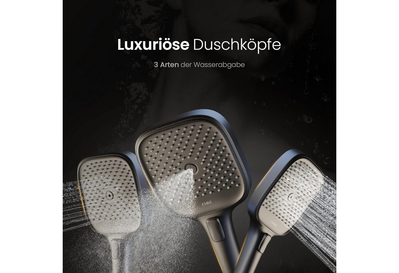 EMKE Duschsystem mit Thermostat, Regendusche mit Ablage, Anti-Kalk, Bluetooth-Steuerung, Höhe 113 cm, 4 Strahlart(en), Regendusche,Kinderdusche,Bluetooth,Anthra – Bild 4 von 5