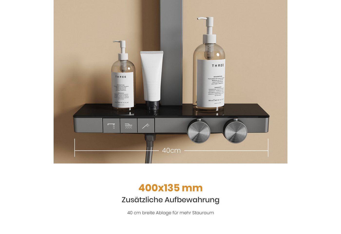 EMKE Duschsystem mit Thermostat Regendusche und Handbrause Messing Duschsäule, Thermostat Duschsystem mit Handbrause, 4 Funktionen Messing – Bild 3 von 5