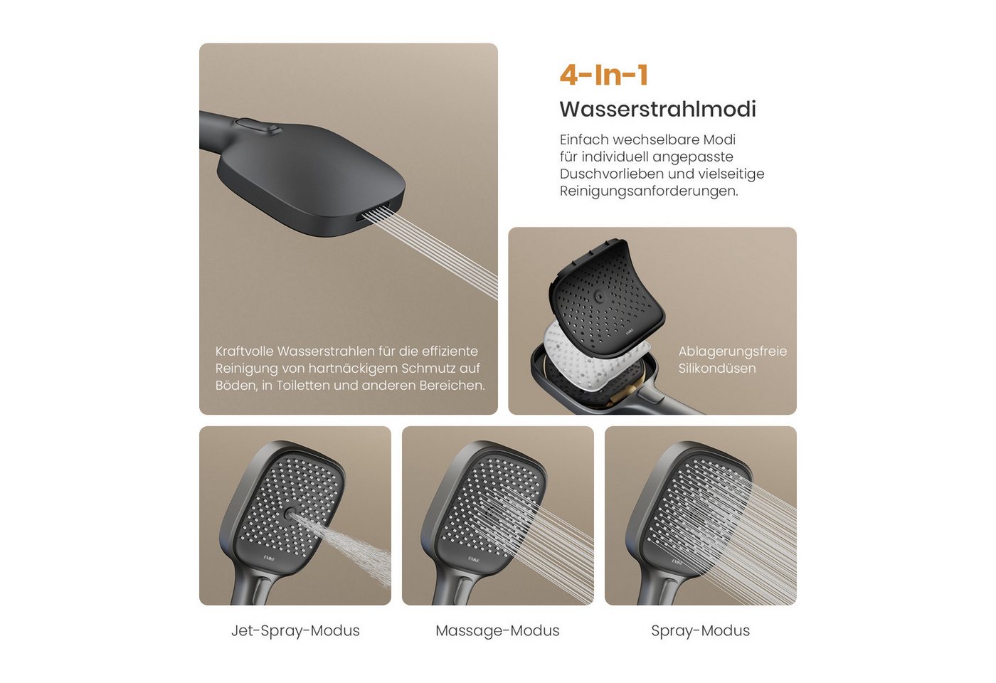 EMKE Duschsystem mit Thermostat Regendusche und Handbrause Messing Duschsäule, Thermostat Duschsystem mit Handbrause, 4 Funktionen Messing – Bild 5 von 5