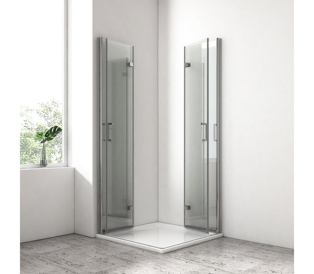 EMKE Eckdusche Duschkabine Falttür Eckdusche 195 cm mit Hebe-Senk-Mechanismus, BxT: 90x90 cm, Sicherheitsglas, set, 6mm Einscheibensicherheitsglas,180º doppelt  – Bild 3 von 5