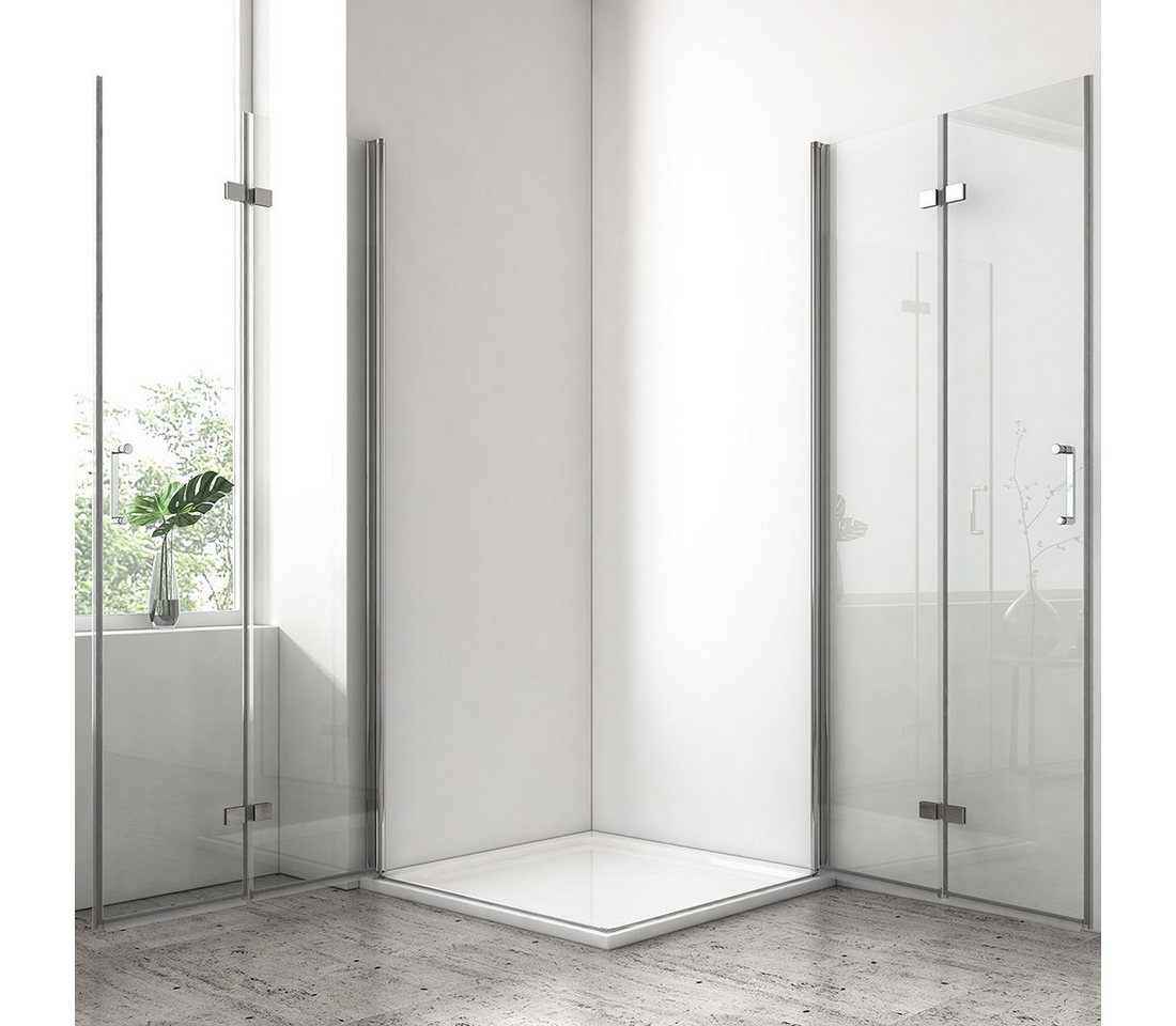 EMKE Eckdusche Duschkabine Falttür Eckdusche 195 cm mit Hebe-Senk-Mechanismus, BxT: 90x90 cm, Sicherheitsglas, set, 6mm Einscheibensicherheitsglas,180º doppelt  – Bild 4 von 5