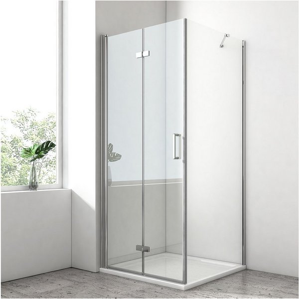 EMKE Eckdusche Duschkabine mit Falttür, verstellbarer Duschabtrennung und Nano-Glas, BxT: 90x80 cm, Sicherheitsglas, Set, Duschtür mit Seitenwand, Sicherheitsgl