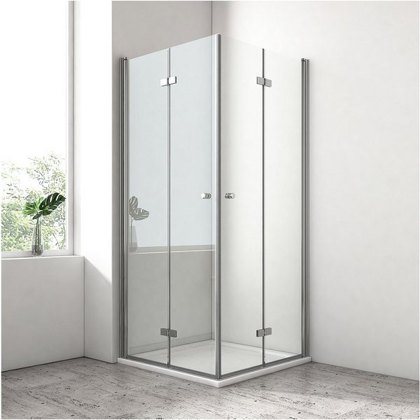 EMKE Eckdusche Faltbare Duschkabine mit Falttür und Eckeinstieg, Duschwand Höhe 185cm, BxT: 75x75 cm, Sicherheitsglas, set, 2-tlg., Duschabtrennung 6mm ESG Glas