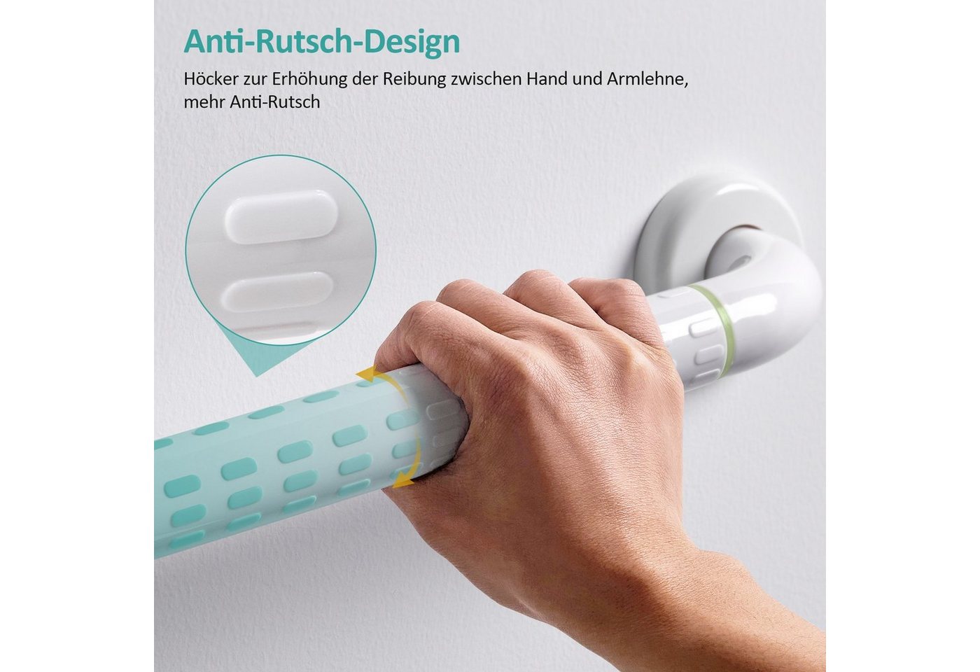 EMKE Haltegriff mit Nylon-Leuchtring, Badezimmer-rutschfester Bad haltegriff, 30 cm / 40 cm / 50 cm, Weiß, Aluminium-Kern, Nachtleuchtfunktion – Bild 4 von 5