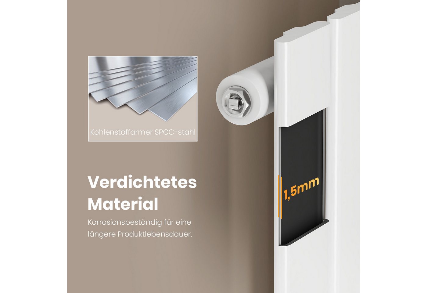 EMKE Heizkörper Anthrazit/Weiß Einlagig Flach Design Paneelheizkörper Breite: 30cm, Vertikal, Mittelanschluss 210W für 3qm Raum – Bild 3 von 5