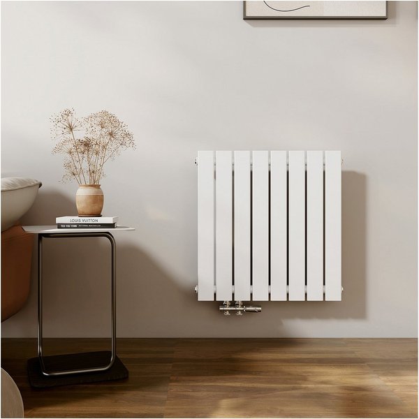 EMKE Heizkörper Einlagig Flach Horizontal Design Paneelheizkörper Höhe: 63cm, Seitenanschluss Weiß
