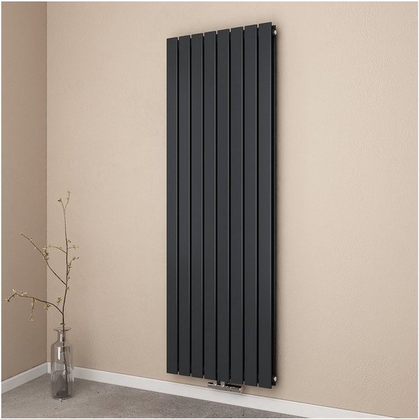 EMKE Heizkörper Flach Vertikal Doppellagig Design Paneelheizkörper Höhe: 160/180cm, 2166W für 20qm Raum Mittelanschluss Anthrazit