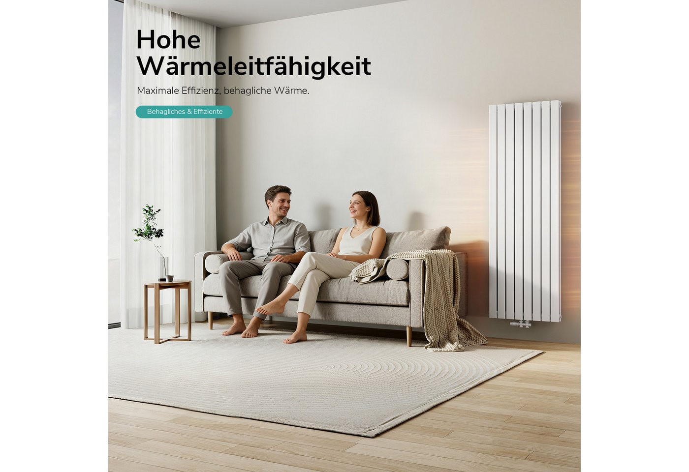 EMKE Heizkörper Flach Vertikal Doppellagig Design Paneelheizkörper Höhe: 160/180cm, 2166W für 20qm Raum Mittelanschluss Weiß – Bild 2 von 5