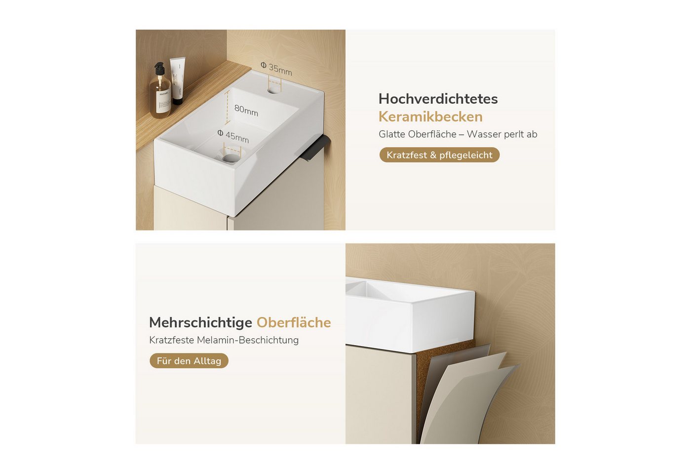 EMKE Waschtisch Waschtisch mit Unterschrank 41,7 cm klein Badmöbel für bad und wc (2-St) – Bild 2 von 5