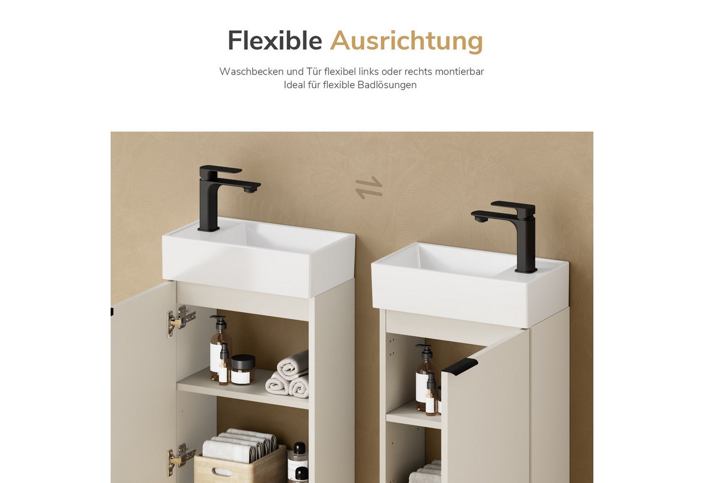 EMKE Waschtisch Waschtisch mit Unterschrank 41,7 cm klein Badmöbel für bad und wc (2-St) – Bild 5 von 5
