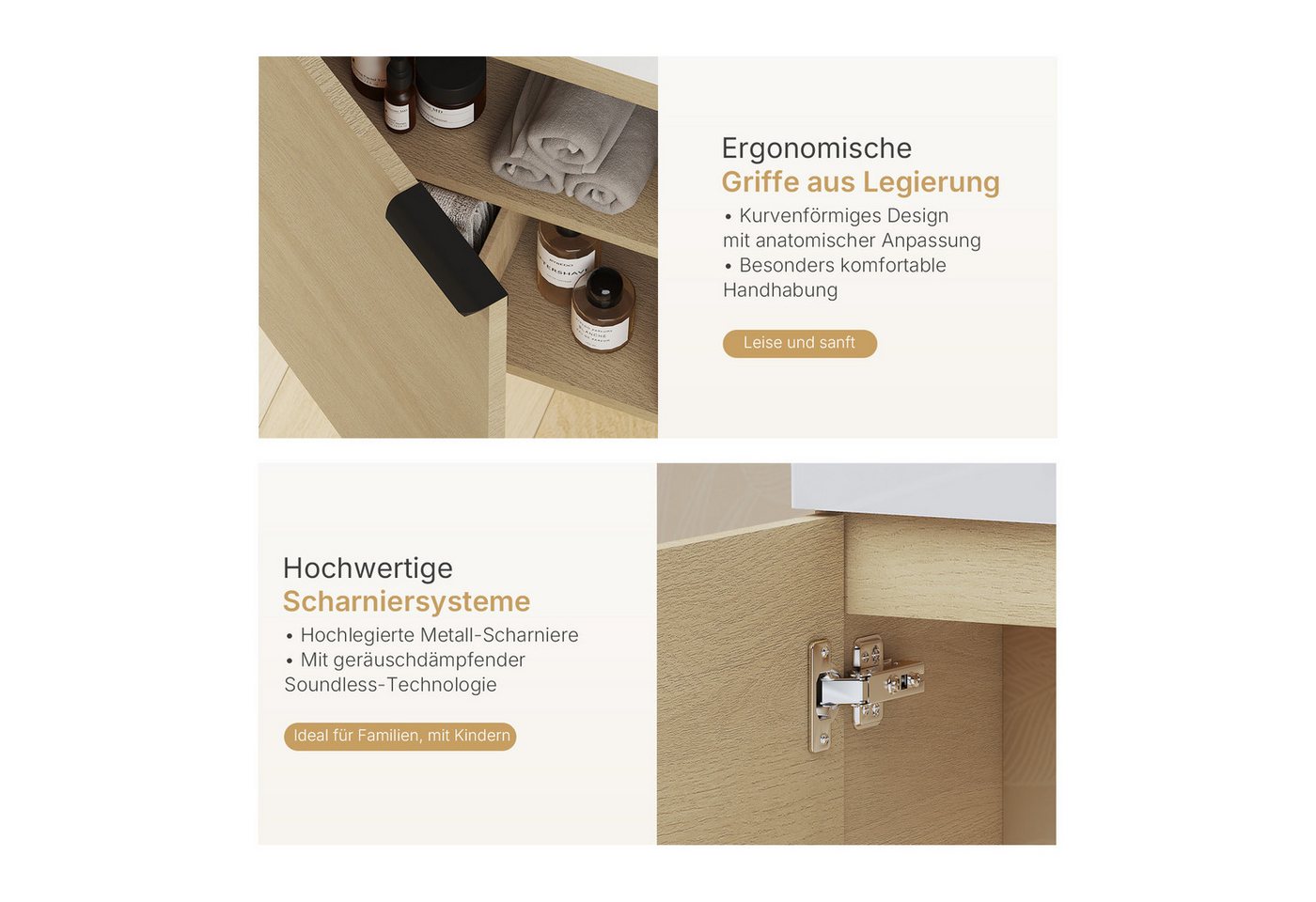 EMKE Waschtisch Waschtisch mit Unterschrank 41,7 cm klein Badmöbel für bad und wc (2-St), Waschtischunterschrank mit Waschbecken, hängend Wandmontage – Bild 2 von 5