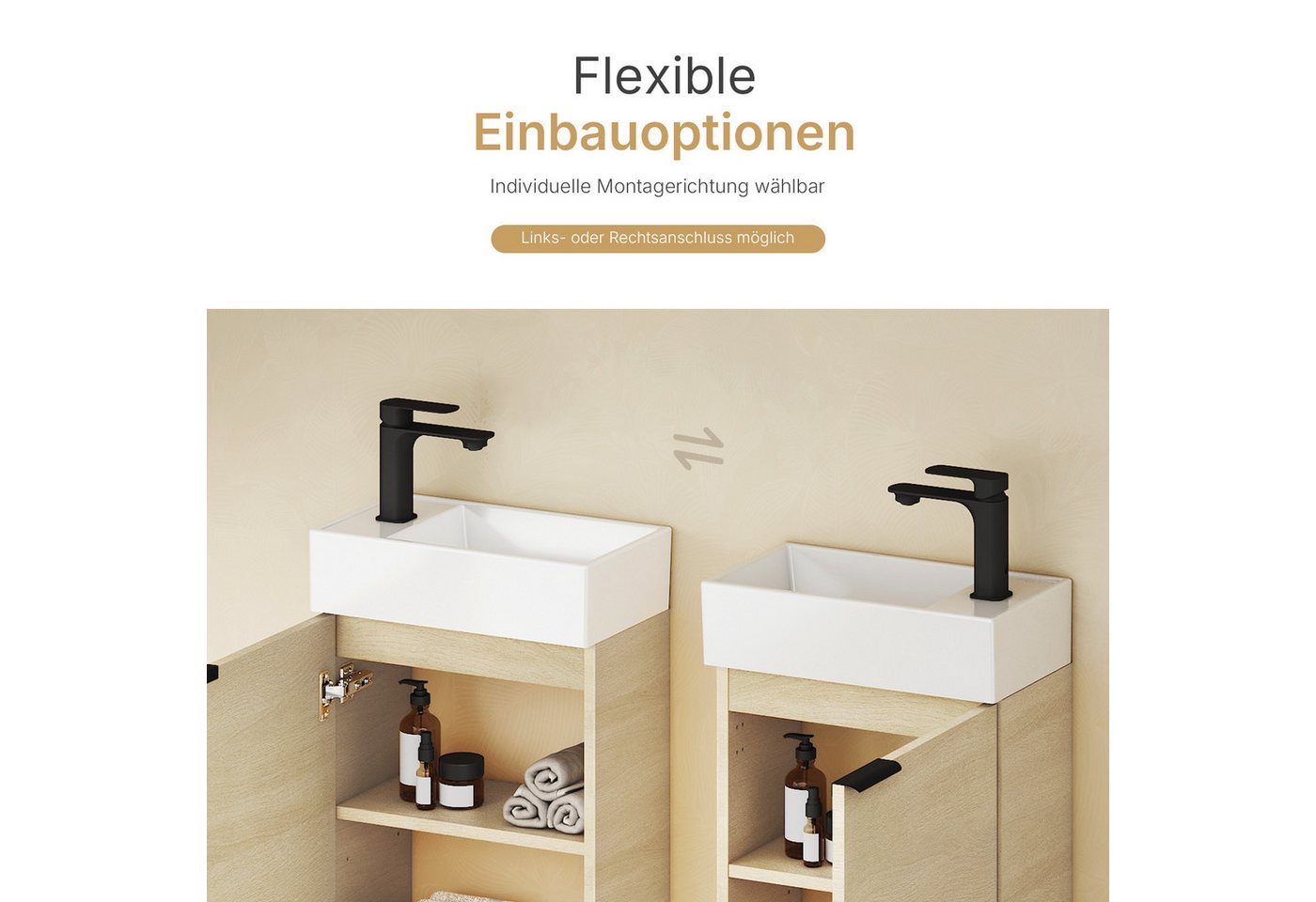 EMKE Waschtisch Waschtisch mit Unterschrank 41,7 cm klein Badmöbel für bad und wc (2-St), Waschtischunterschrank mit Waschbecken, hängend Wandmontage – Bild 5 von 5