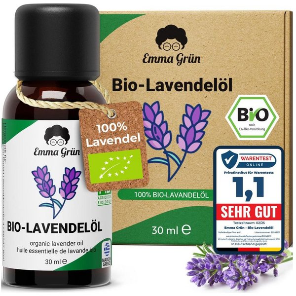 Emma Grün Duftöl Bio Lavendelöl 30 ml (Set), Lavendel Öl aus Griechenland, ätherische Öle naturrein & bio