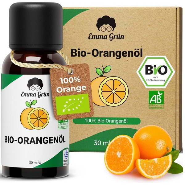 Emma Grün Duftöl Bio Orange 30 ml, ätherisch, naturrein & hochdosiert (Set, Je nach Auswahl: 1x, 2x oder 5x Bio Orangenöl 30 ml), Höchste Bio-Zertifizierung als