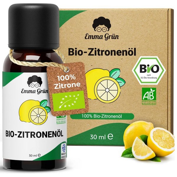 Emma Grün Duftöl Bio Zitronenöl, ätherisch, naturrein & hochdosiert (Set, Je nach Auswahl: 1x, 2x oder 5x Bio Zitronenöl 30 ml), Höchste Bio-Zertifizierung als