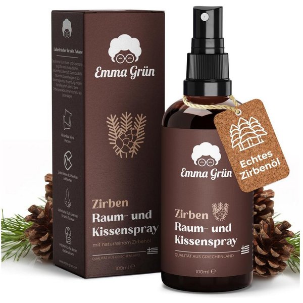 Emma Grün Duftöl Zirbe, Raum- & Kissenspray 100ml, natürlicher Duft (Set, Je nach Auswahl: 1x, 2x oder 5x Raumspray Zirbe 100 ml), Höchste Wildwuchs-Qualität, n