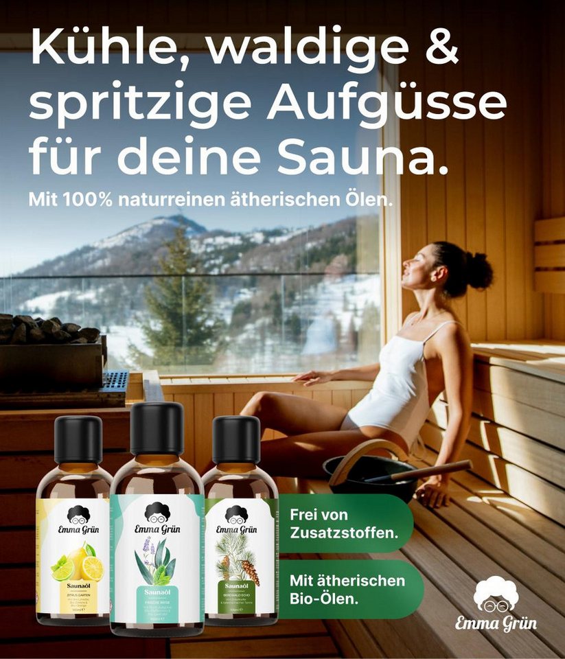 Emma Grün Sauna-Aufgussset holzig, frisch & spritzig, 3x 100ml (3-tlg) 100% naturreine ätherische Bio-Öle – Bild 2 von 5