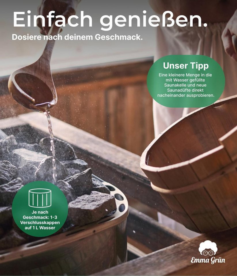 Emma Grün Sauna-Aufgussset holzig, frisch & spritzig, 3x 100ml (3-tlg) 100% naturreine ätherische Bio-Öle – Bild 3 von 5