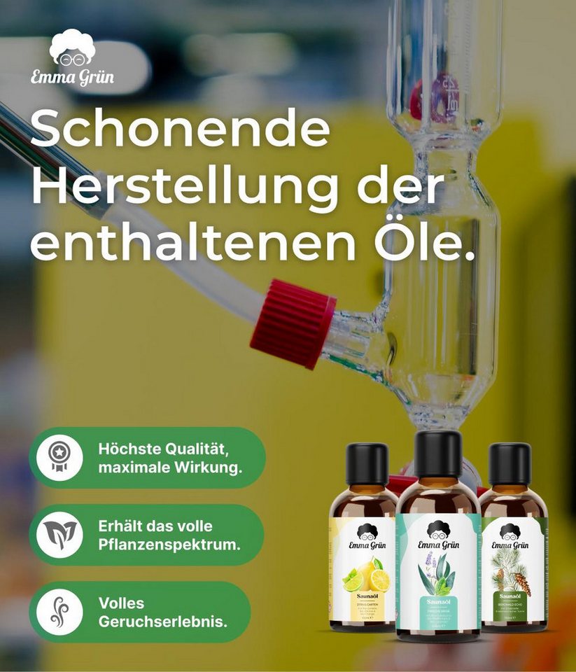 Emma Grün Sauna-Aufgussset holzig, frisch & spritzig, 3x 100ml (3-tlg) 100% naturreine ätherische Bio-Öle – Bild 5 von 5