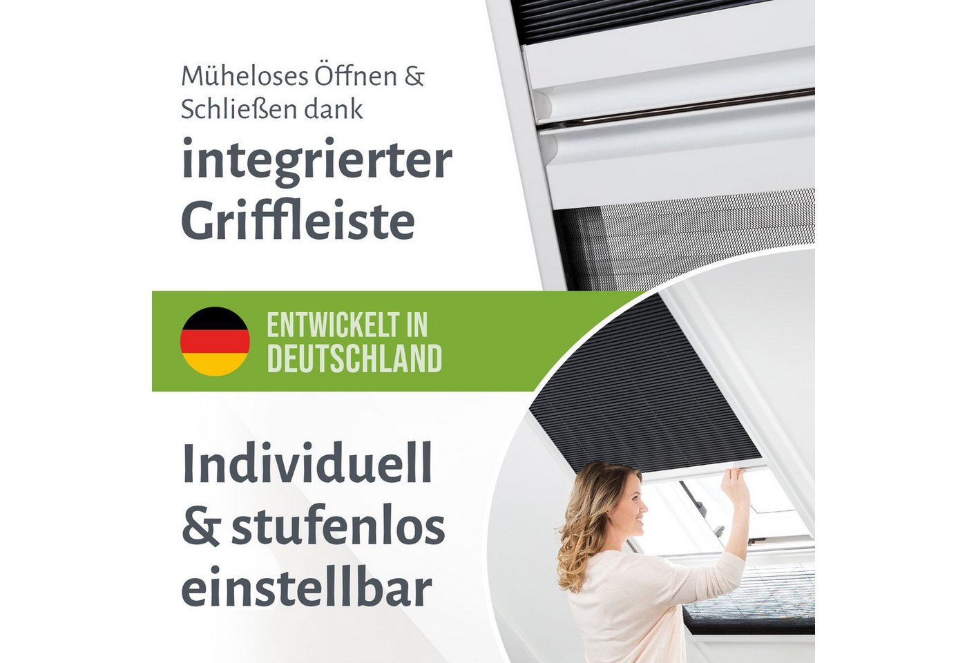 empasa Dachfensterplissee "MASTER DUO", verdunkelnd, Alu Führungsprofile, 2-in-1 Lösung Sonnen- & Insektenschutz – Bild 4 von 5