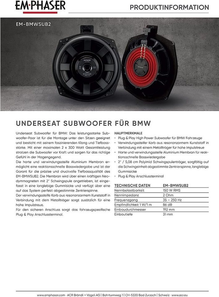 Emphaser EmPhaser EM-BMWSUB2 Subwoofer Auto-Subwoofer – Bild 3 von 3