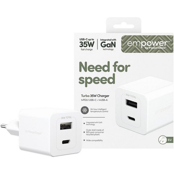 empower by PanzerGlass Turbo 35 W Charger 1x USB-C 1x USB-A EU-Plug USB-Ladegerät