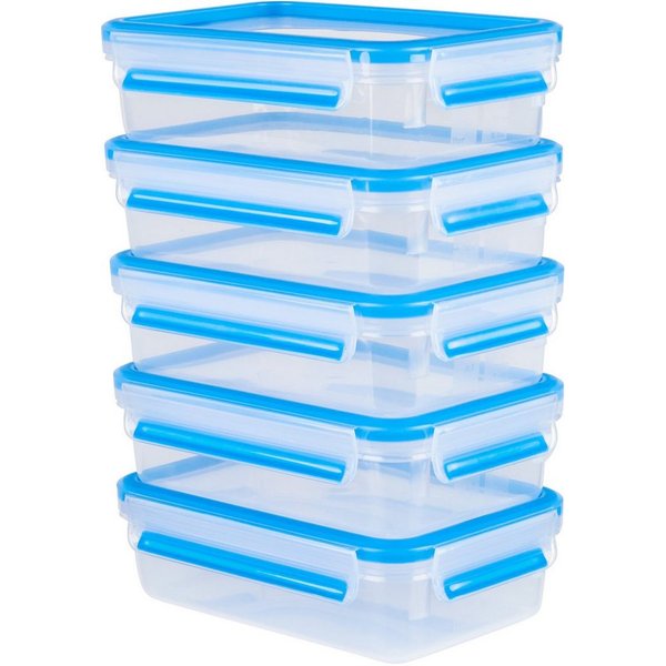 EMSA 5er-Pack Frischhaltedosen "Clip & Close" 0,8 l, aus Kunststoff, blau