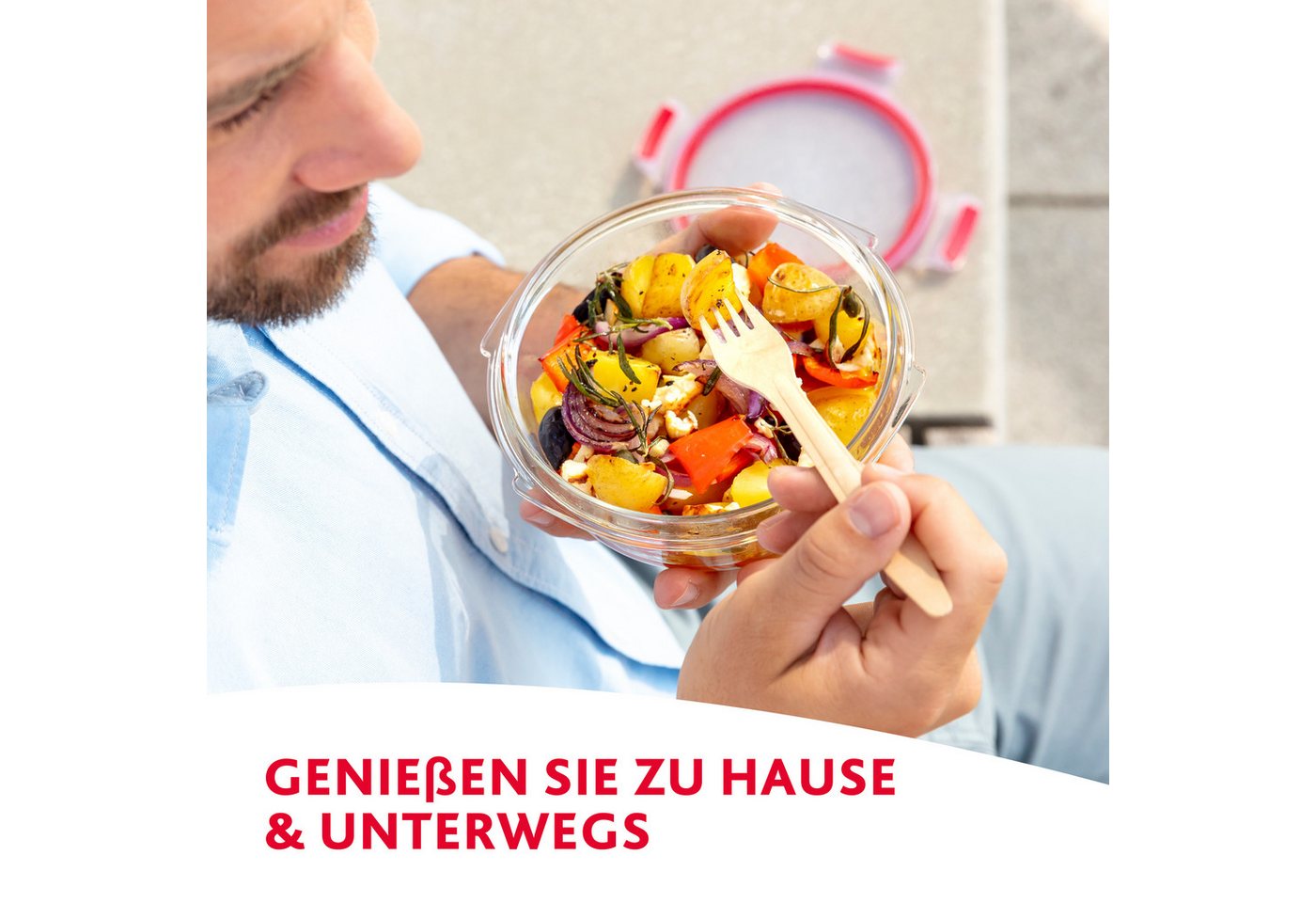Emsa Aufbewahrungsbecher Clip & Close Glas, Glas, Polyprophylen (PP), (2-tlg), 0,9 Liter, rund, Stapelkante, backofengeeignet, auslaufsicher – Bild 4 von 5