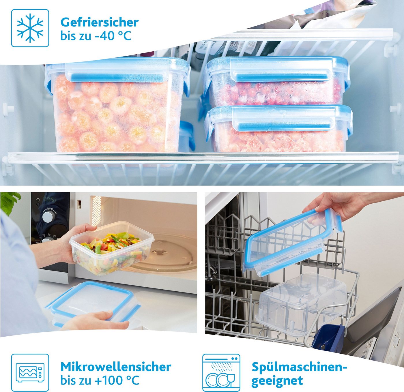 Emsa Frischhaltedose Clip & Close, Kunststoff, (Set, 3-tlg), 0,55/1/2,2L, auslaufsicher, hygienisch, innovative Deckeltechnologie – Bild 4 von 5