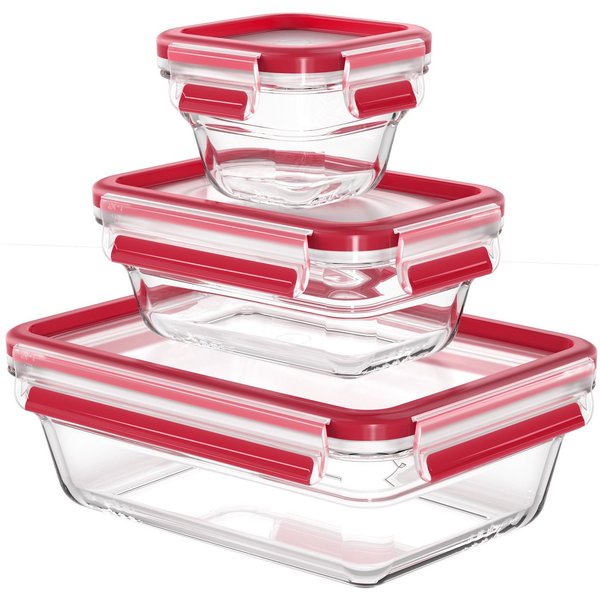 Emsa Frischhaltedose Clip & Close Glas, Glas, Kunststoff, (Set, 3-tlg), 0,18/0,45/1,3L, gefrier-,backofen-,mikrowellen- und spülmaschinenfest