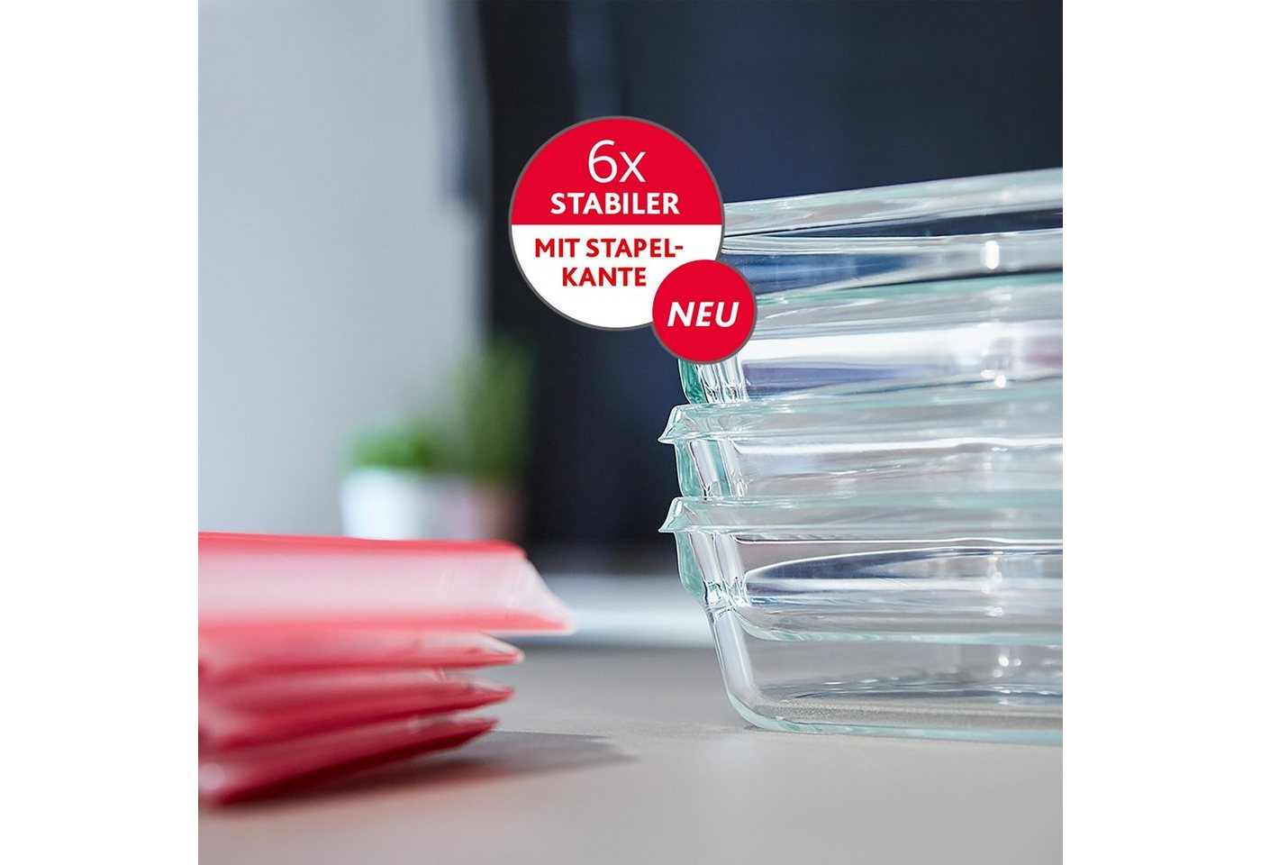 Emsa Frischhaltedose Clip & Close Glas, Glas, Kunststoff, (Set, 3-tlg), 0,45/0,8/2L, gefrier-, backofen-, mikrowellen- und spülmaschinenfest – Bild 5 von 5