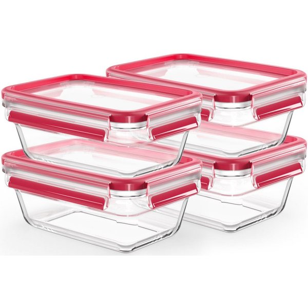 Emsa Frischhaltedose Clip & Close Glas Set, rechteckig, 100 % dichte Aufbewahrungsboxen, Glas, (Set, 4-tlg., 4 Dosen mit Deckel), spülmaschinen-, gefrier-, back