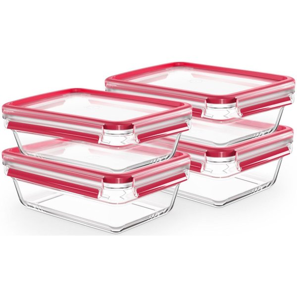 Emsa Frischhaltedose Clip & Close Glas Set, rechteckig, 100 % dichte Aufbewahrungsboxen, Glas, (Set, 4-tlg., 4 Dosen mit Deckel), spülmaschinen-, gefrier-, back