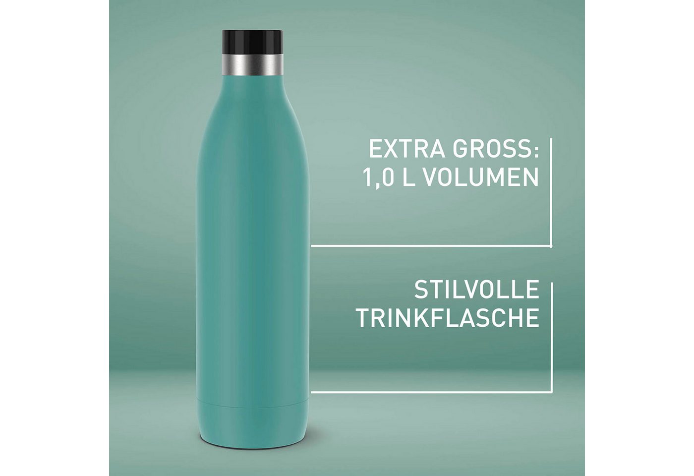 Emsa Isolierflasche Trinkflasche Bludrop, 1 Liter, auslaufsicher, 360°-rundum-Trinköffnung, 40 h kalt, 20 h warm – Bild 5 von 5