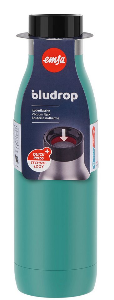 Emsa Isolierflasche Trinkflasche Bludrop, Edelstahl, Quick-Press Deckel, 360° Trinkgenuss, 12h warm/24h kühl – Bild 2 von 5