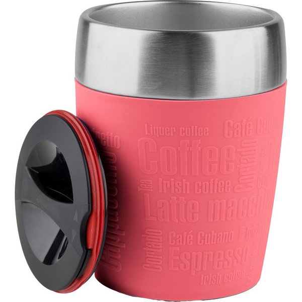 Emsa Thermobecher Travel Cup, 1-tlg., Edelstahl, Silikon, 0,2 Liter, Edelstahl, Trink- und Eisbecher, gummierte Manschette