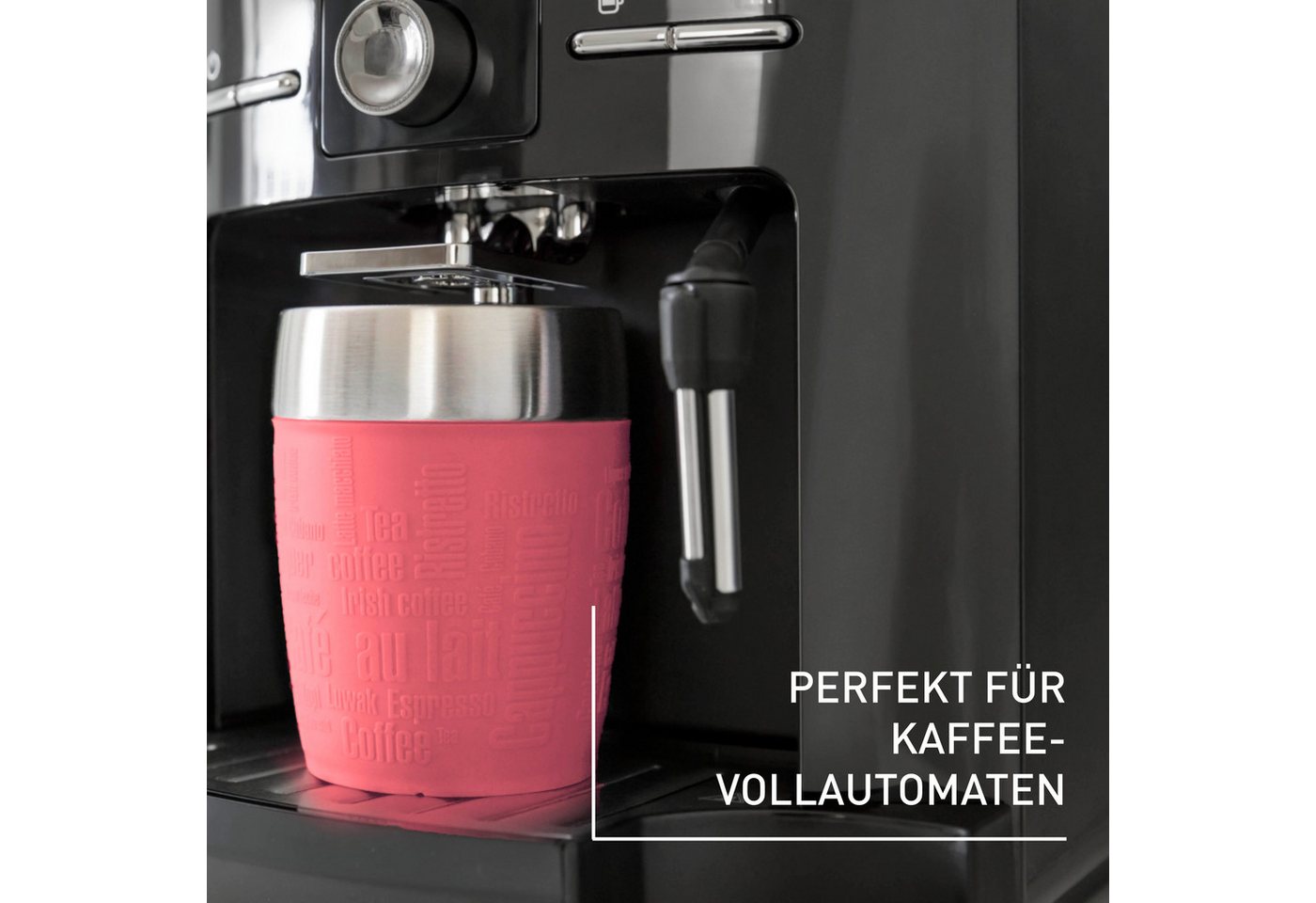 Emsa Thermobecher Travel Cup, 1-tlg., Edelstahl, Silikon, 0,2 Liter, Edelstahl, Trink- und Eisbecher, gummierte Manschette – Bild 4 von 5