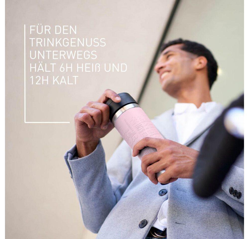 Emsa Thermobecher Travel Mug Classic, mit 360°-Trinköffnung, auslaufsicher, rutschfest, Edelstahl, Kunststoff, Silikon, 4h heiß, 8h kalt - 360 ml / 6h heiß, 12h – Bild 3 von 5