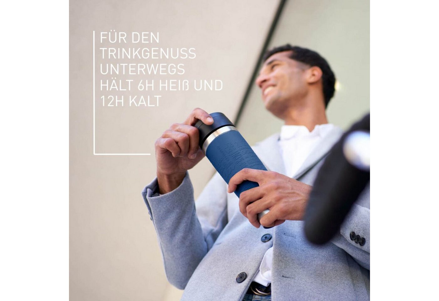 Emsa Thermobecher Travel Mug Classic, mit 360°-Trinköffnung, auslaufsicher, rutschfest, Edelstahl, Kunststoff, Silikon, 4h heiß, 8h kalt - 360 ml / 6h heiß, 12h – Bild 5 von 5
