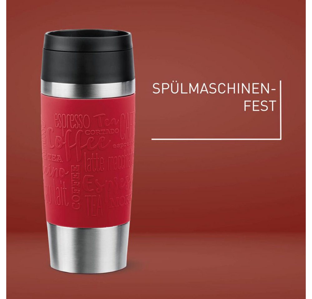Emsa Thermobecher Travel Mug Classic, mit 360°-Trinköffnung, auslaufsicher, rutschfest, Edelstahl, Kunststoff, Silikon, 4h heiß, 8h kalt - 360 ml / 6h heiß, 12h – Bild 4 von 5