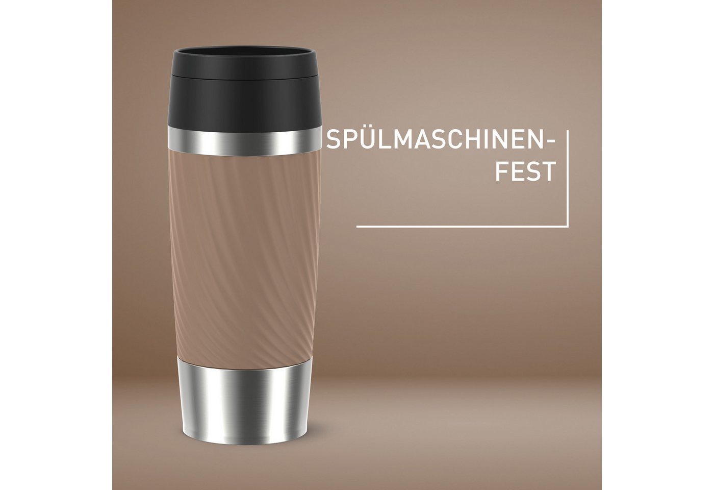Emsa Thermobecher Travel Mug Classic Twist, 1-tlg., Edelstahl, Kunststoff, Silikon, 0,36 Liter, Comfort-Schraubverschluss, Quick-Press, auslaufsicher – Bild 3 von 5