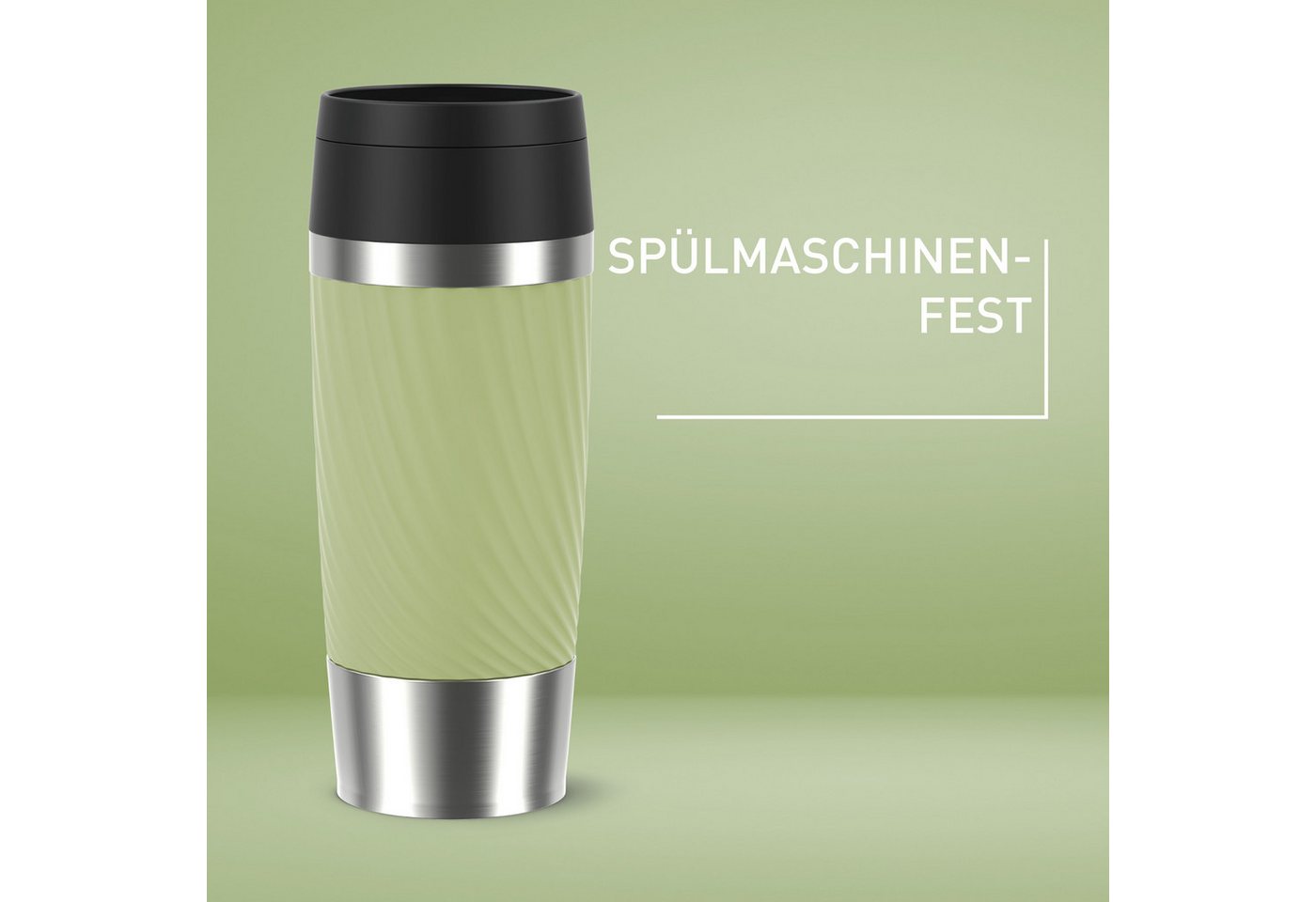 Emsa Thermobecher Travel Mug Classic Twist, 1-tlg., Edelstahl, Kunststoff, Silikon, 0,36 Liter, Comfort-Schraubverschluss, Quick-Press, auslaufsicher – Bild 3 von 5